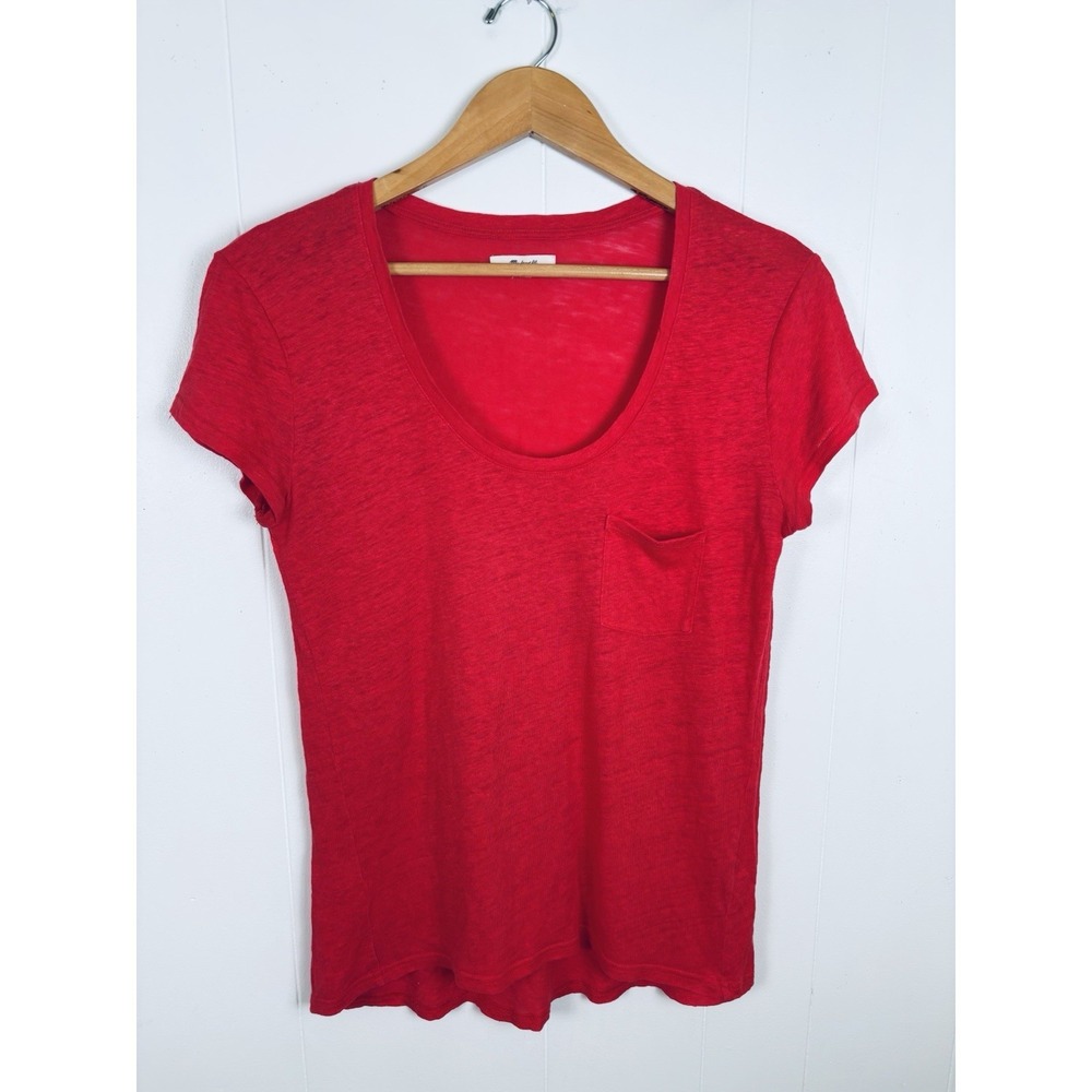 Madewell Size Small 100% Linen Tee Short Cap Sleeve T-Shirt Coral Pink Womens